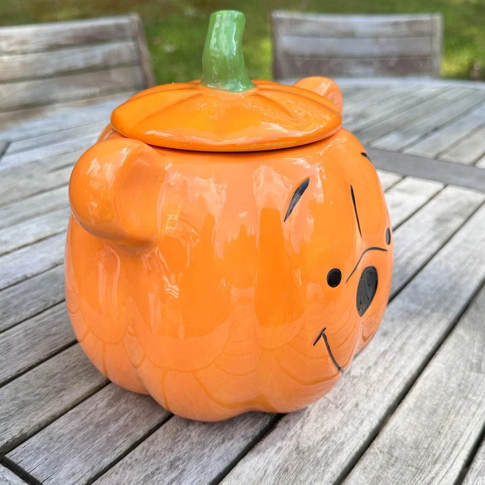 Disney Winnie the Pooh Pumpkin Cookie Jar Zrike Brands Hand Painted Orange 10in